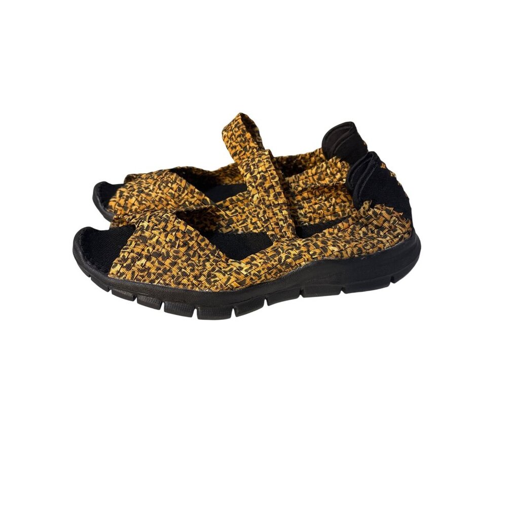 Bernie Mev Womens Size 8.5 Woven Elastic Sandals Yellow & Black Open-Toe Comfort